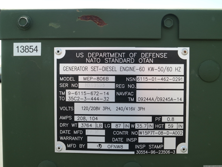 L3 MEP-806B 60kW Diesel Generator Skid